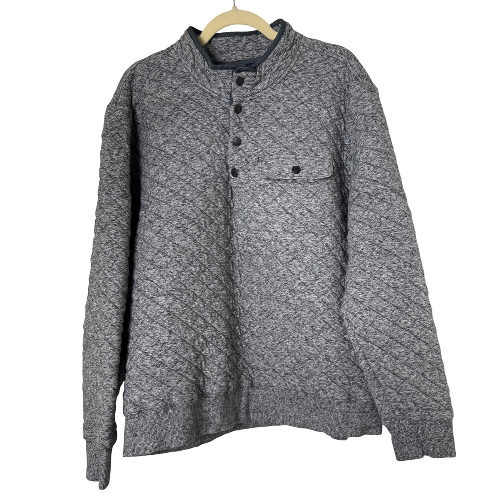 Faherty Brand Quilted Button Henley Pullover Gray Pocket‎ Mens XL